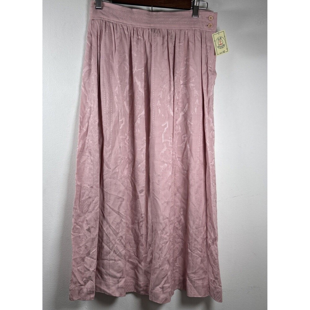 VTG NWT JGHOOK Pink Jacquard Midi Skirt Rayon Silk A-Line Cottagecore Women’s 12